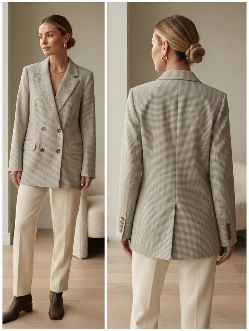 Little Moon M Houndstooth Micro Check Double-breasted Blazer Contemporary
